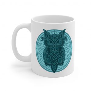 Teal Celtic Knot Owl 11oz White Mug