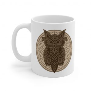 Brown Celtic Knot Owl 11oz White Mug