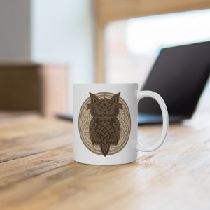 Brown Celtic Knot Owl 11oz White Mug