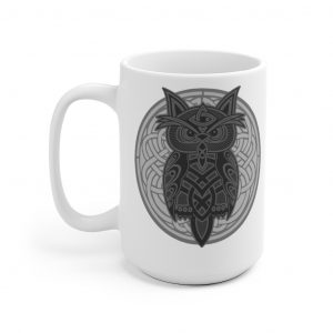 Gray Celtic Knot Owl 15oz White Mug