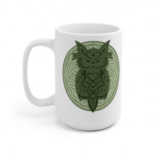 Green Celtic Knot Owl 15oz White Mug