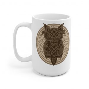 Brown Celtic Knot Owl 15oz White Mug