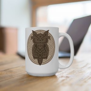 Brown Celtic Knot Owl 15oz White Mug