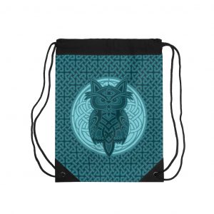 Teal Celtic Knot Owl Drawstring Bag