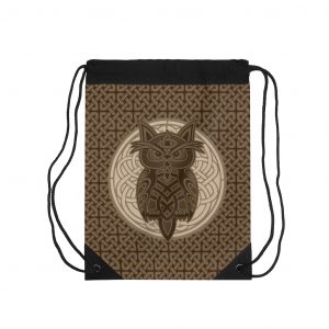 Brown Celtic Knot Owl Drawstring Bag