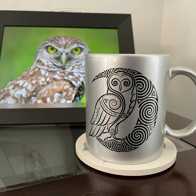 Owl Crescent Moon Metallic Mug