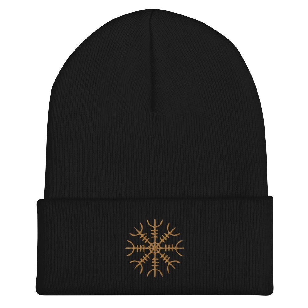 Gold Helm Of Awe Embroidered Cuffed Beanie