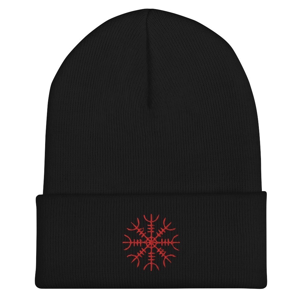 Red Helm Of Awe Embroidered Cuffed Beanie