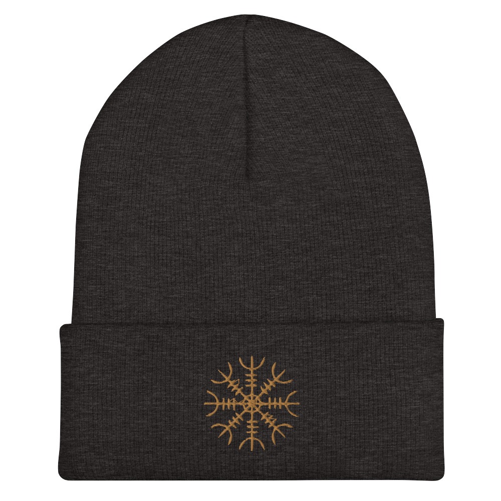 Gold Helm Of Awe Embroidered Cuffed Beanie