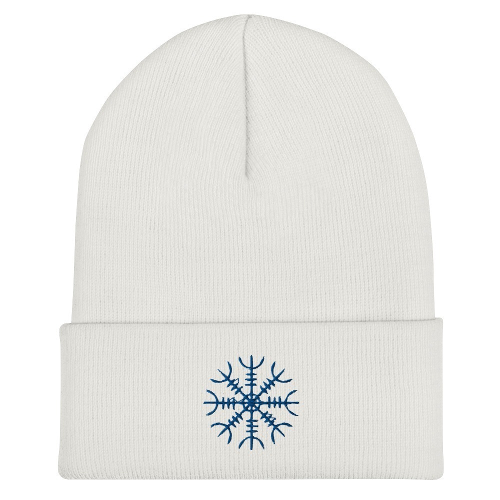 Blue Helm Of Awe Embroidered Cuffed Beanie