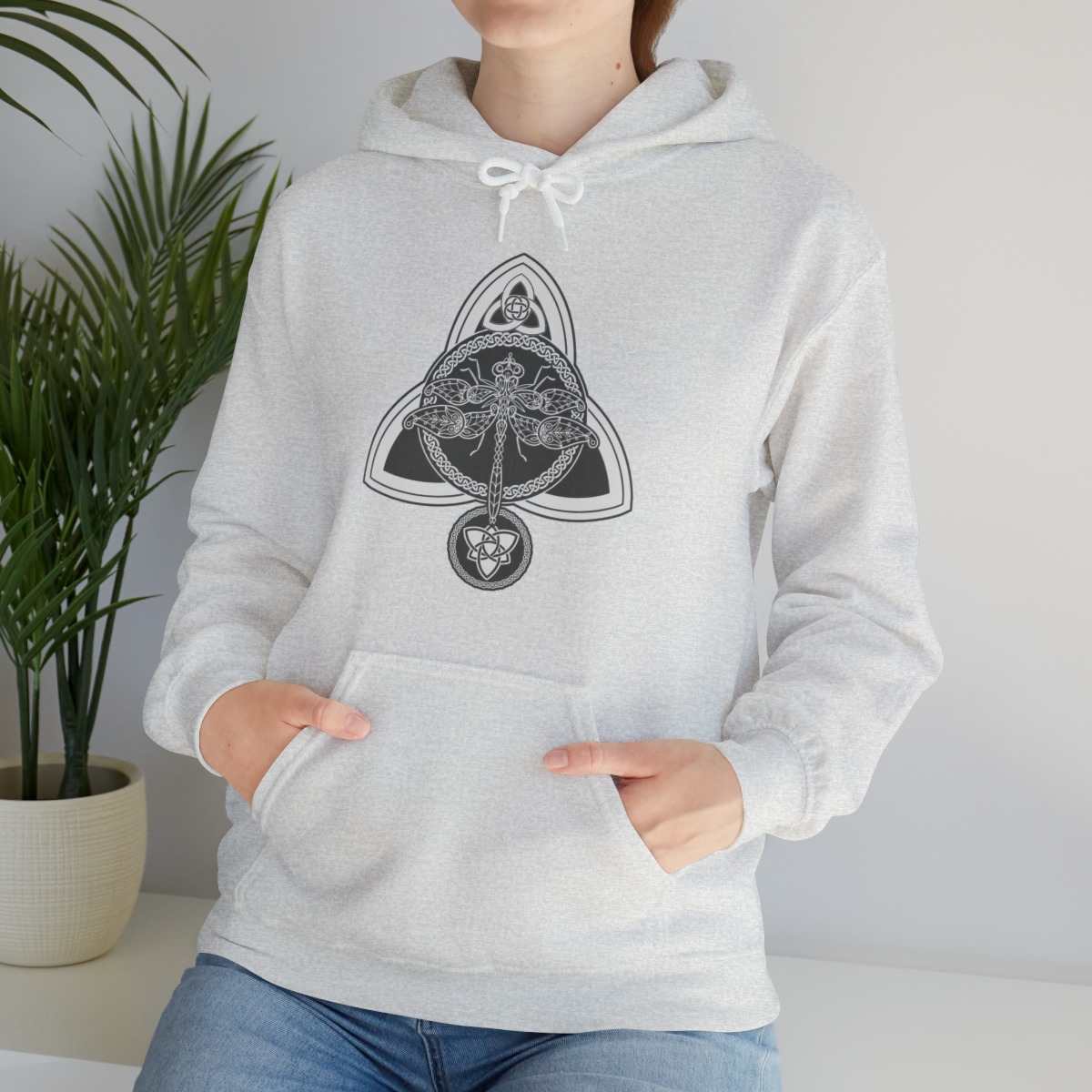 Gray Celtic Dragonfly Pullover Hoodie