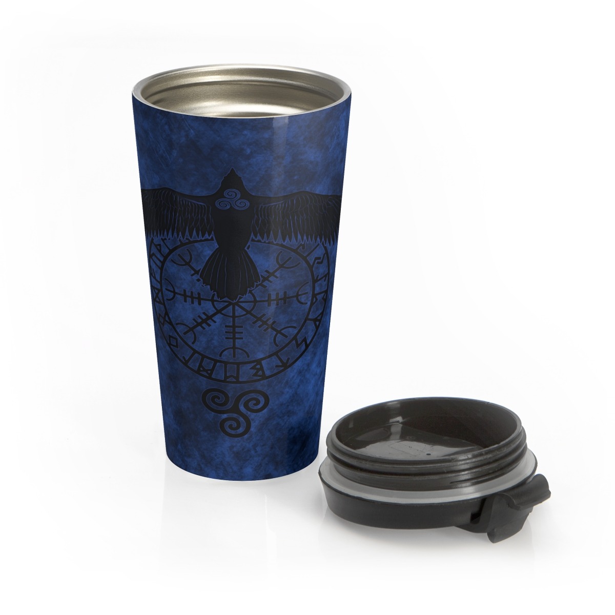 Blue Runic Raven Stainless Steel Travel Mug