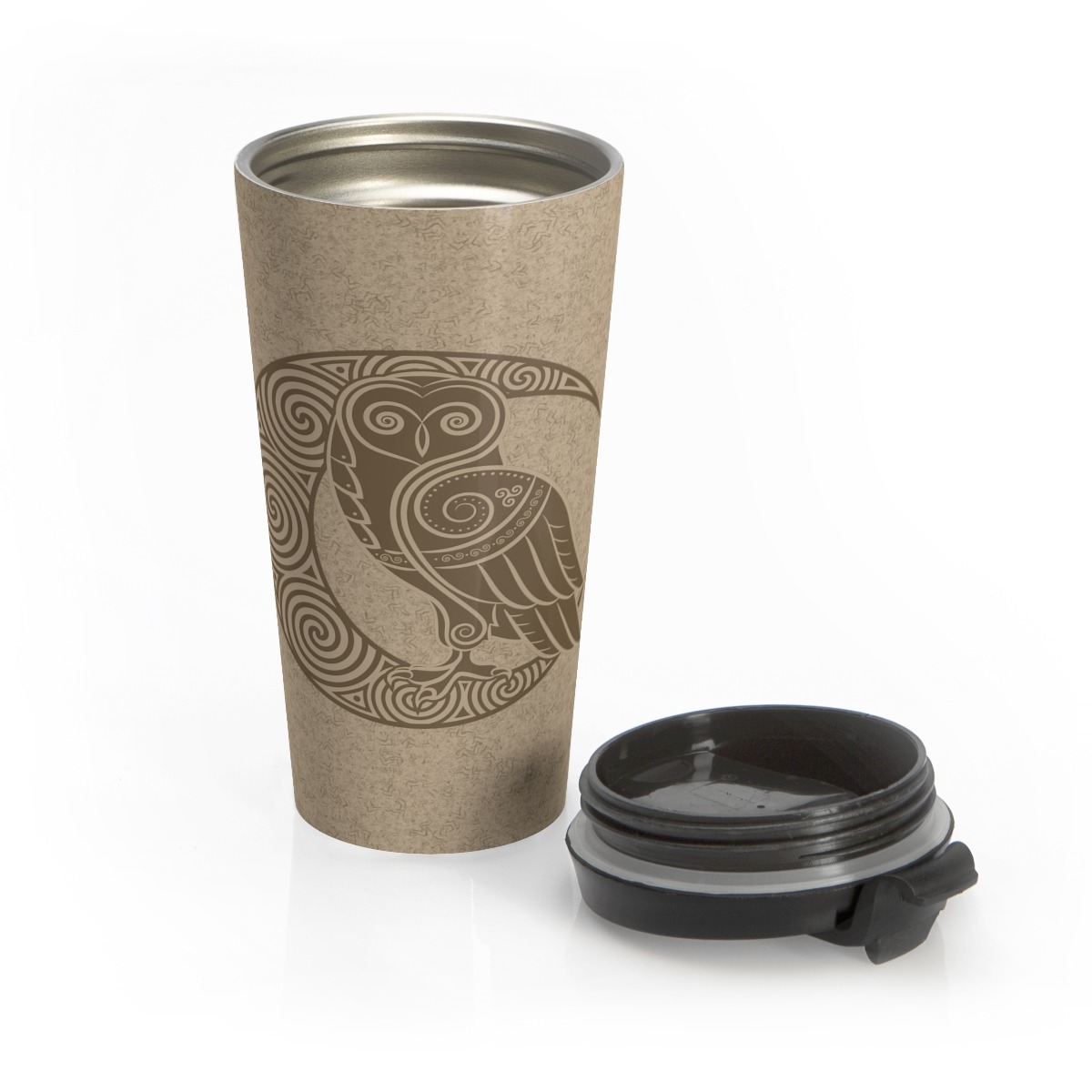 Owl Crescent Moon Steel Travel Mug
