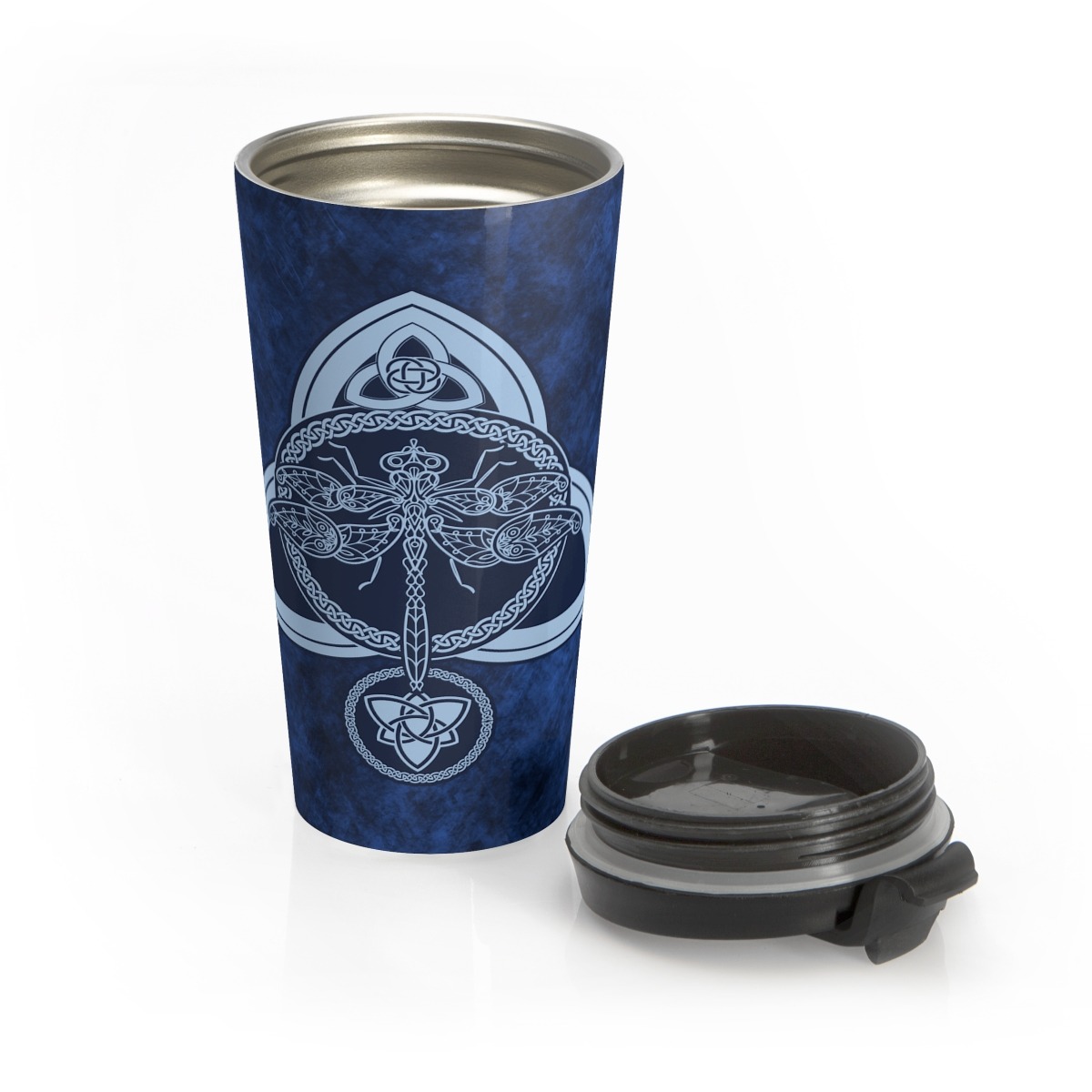 Blue Celtic Dragonfly Stainless Steel Travel Mug