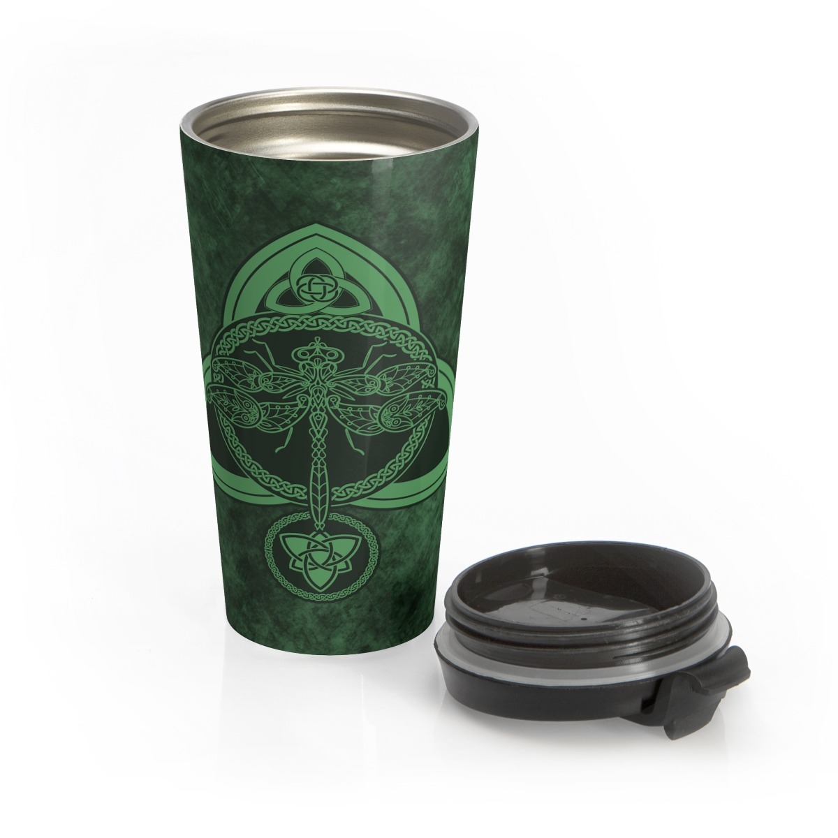 Green Celtic Dragonfly Stainless Steel Travel Mug