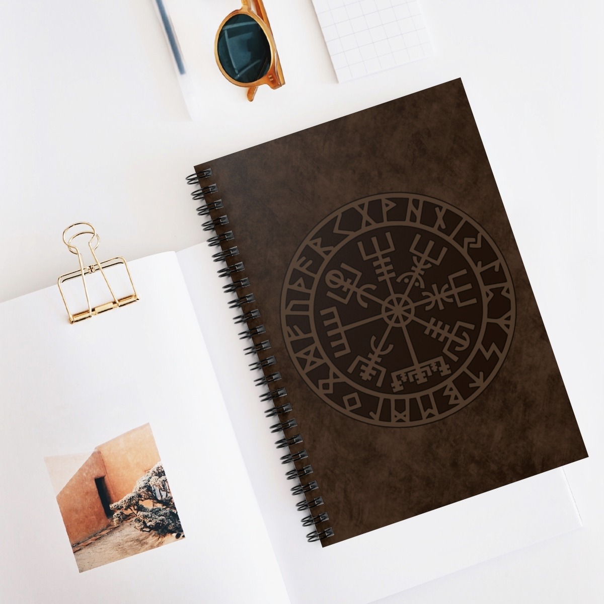Brown Runic Vegvisir Spiral Notebook