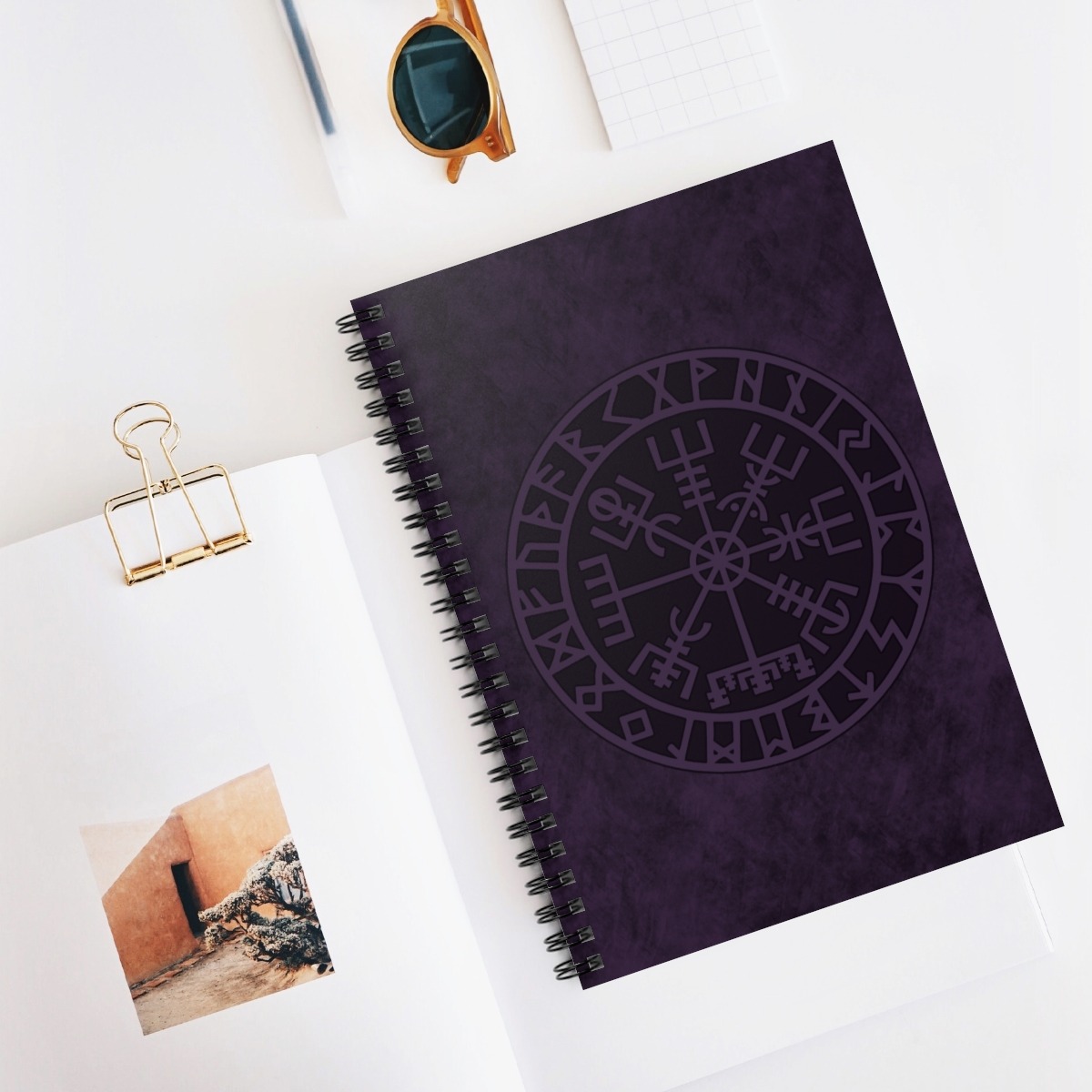Purple Runic Vegvisir Spiral Notebook