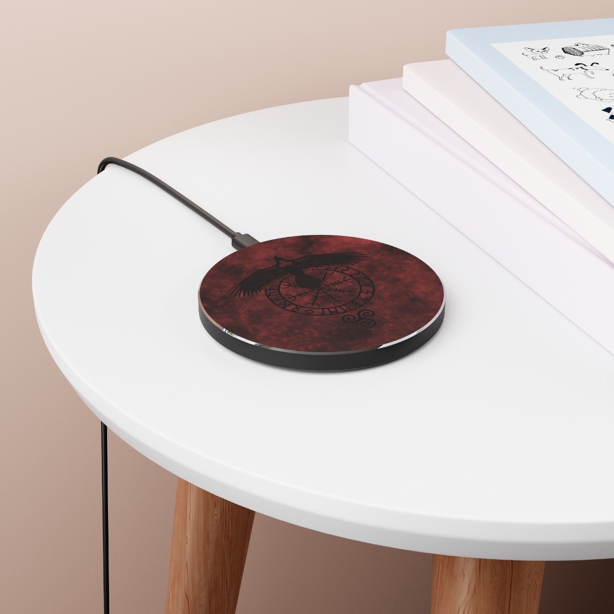 Red Runic Raven Wireless Charger