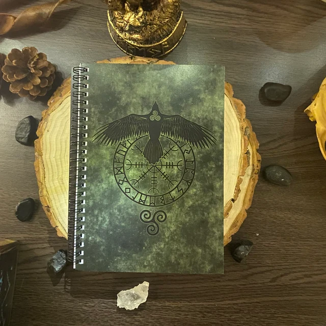 Green Runic Raven Spiral Notebook