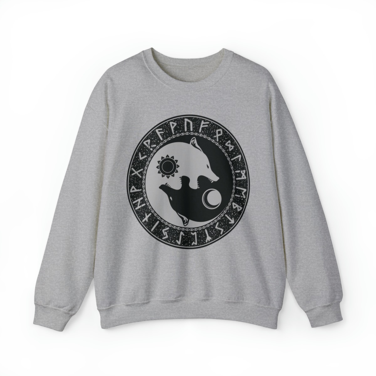 Gray Runic Wolves Yin-Yang Crewneck Sweatshirt
