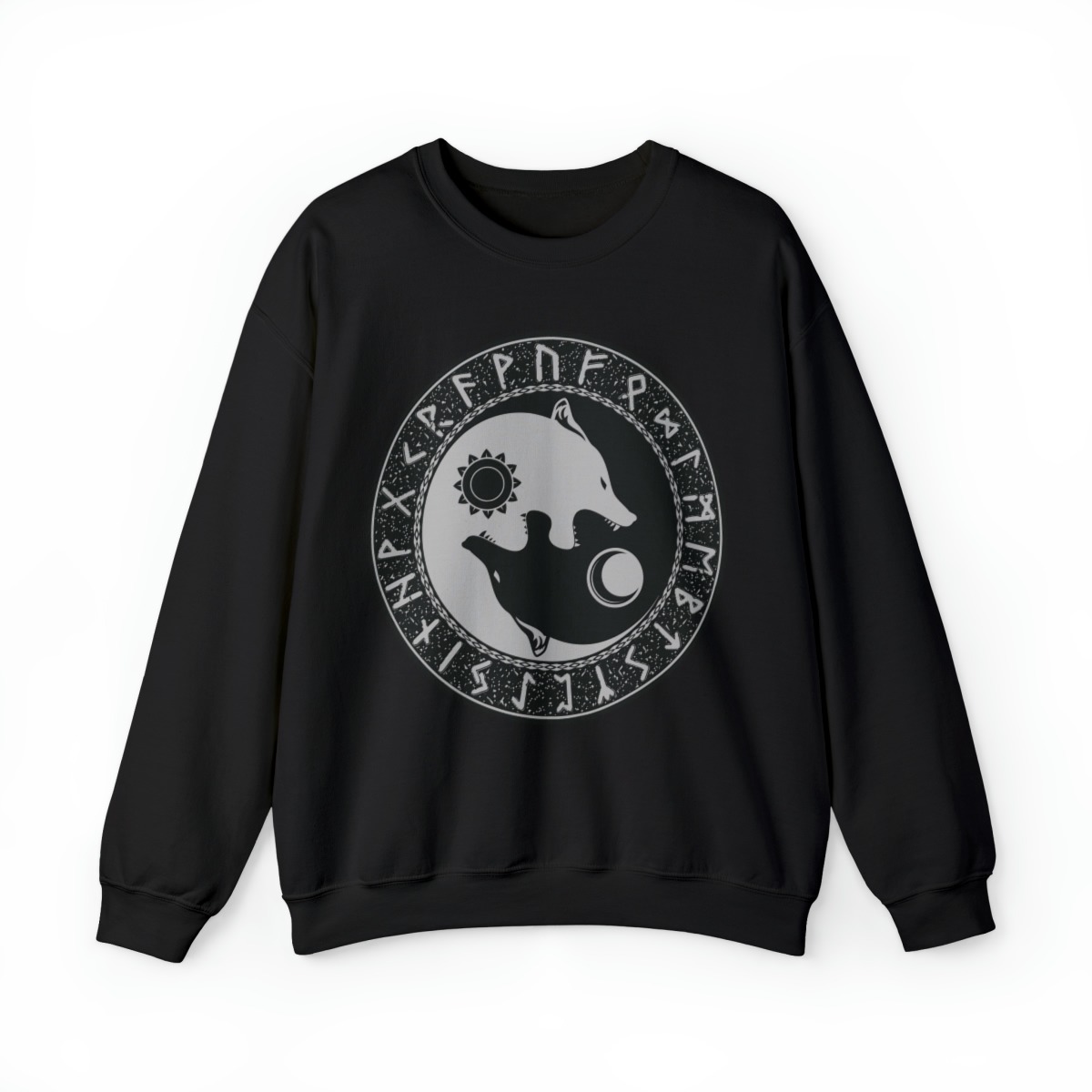 Gray Runic Wolves Yin-Yang Crewneck Sweatshirt
