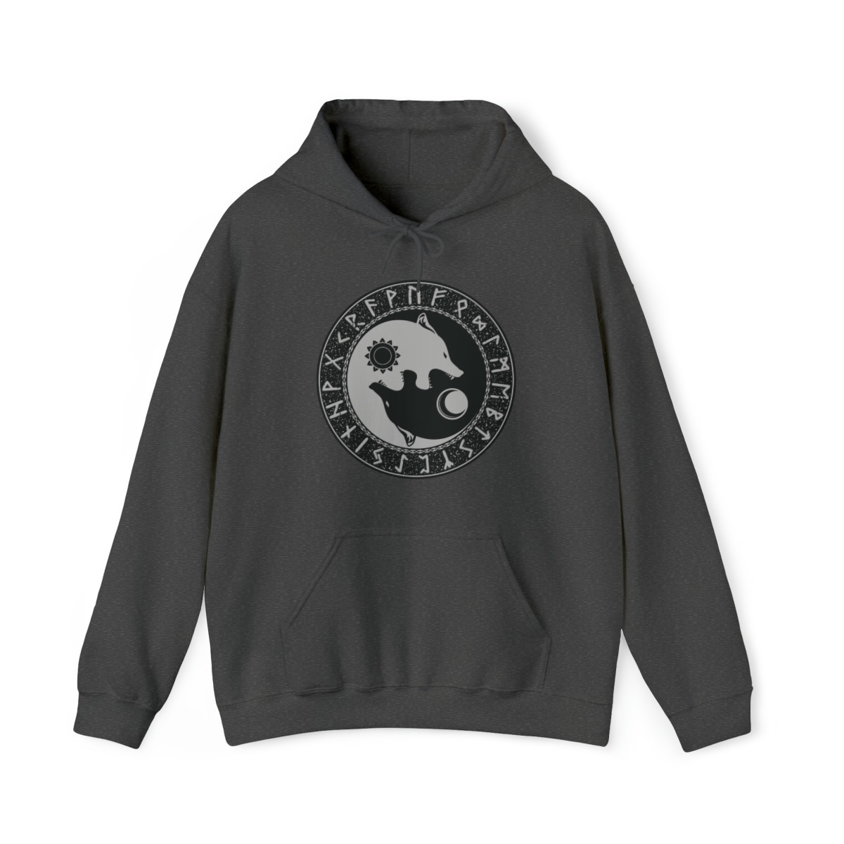 Gray Runic Wolves Yin-Yang Pullover Hoodie