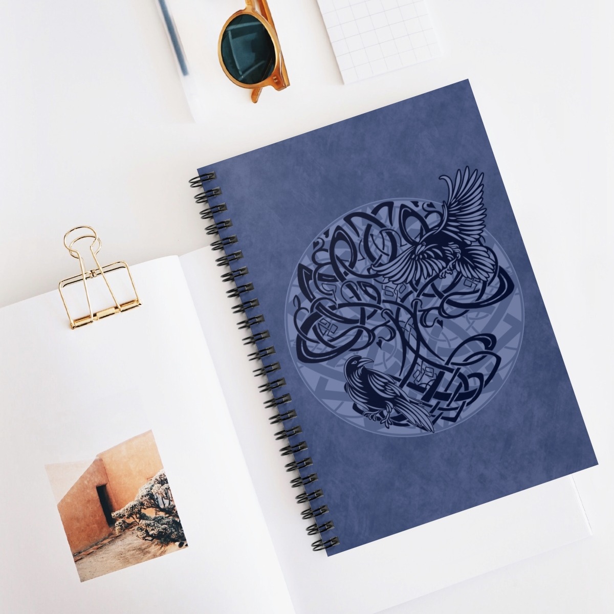Blue Yggdrasil Ravens Spiral Notebook