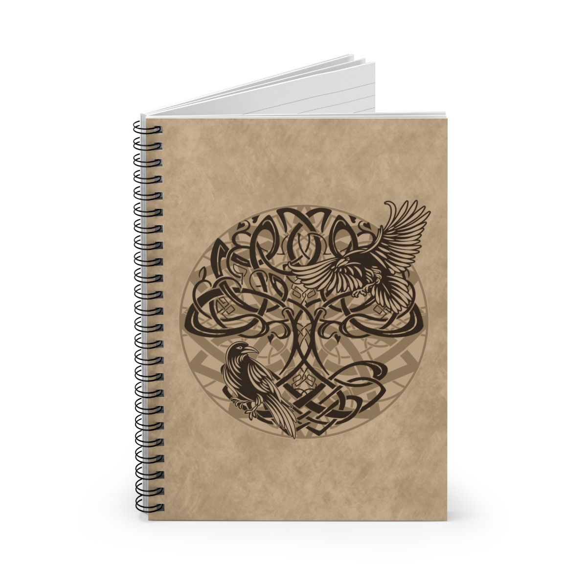 Gold Yggdrasil Ravens Ruled Line Spiral Notebook
