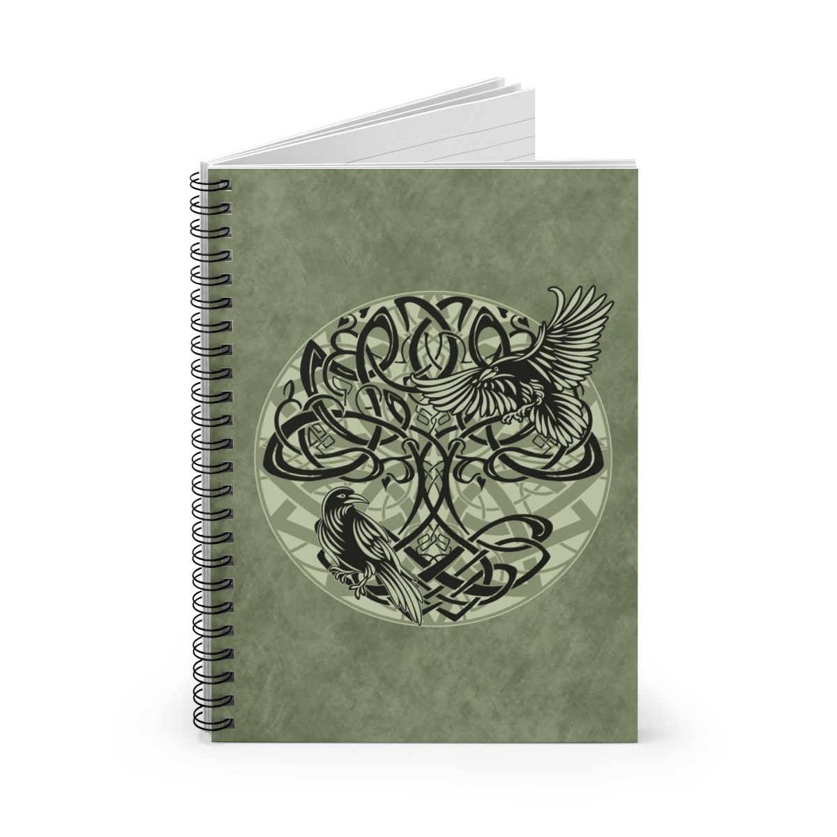 Green Yggdrasil Ravens Ruled Line Spiral Notebook