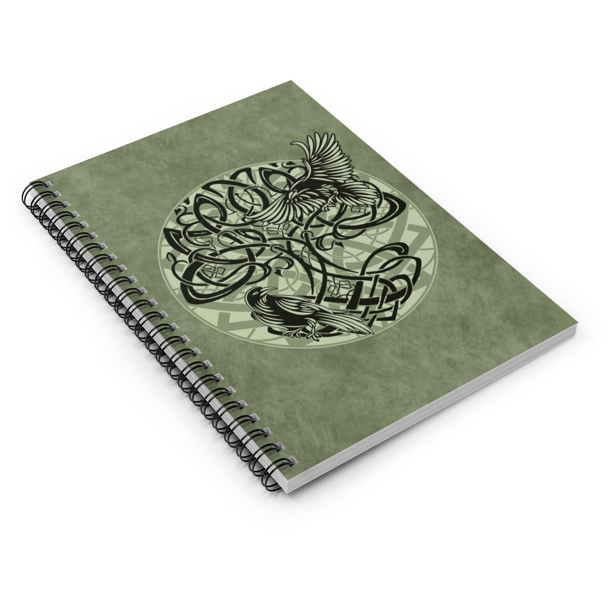 Green Yggdrasil Ravens Spiral Notebook