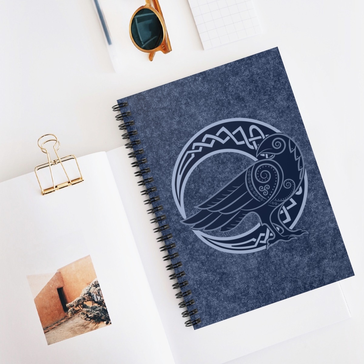Blue Raven Crescent Moon Spiral Notebook