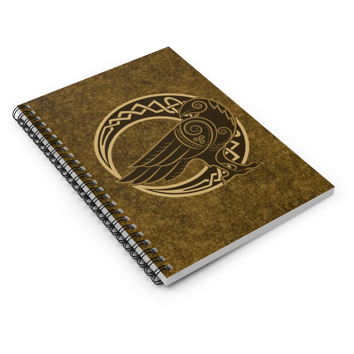 Gold Raven Crescent Moon Spiral Notebook