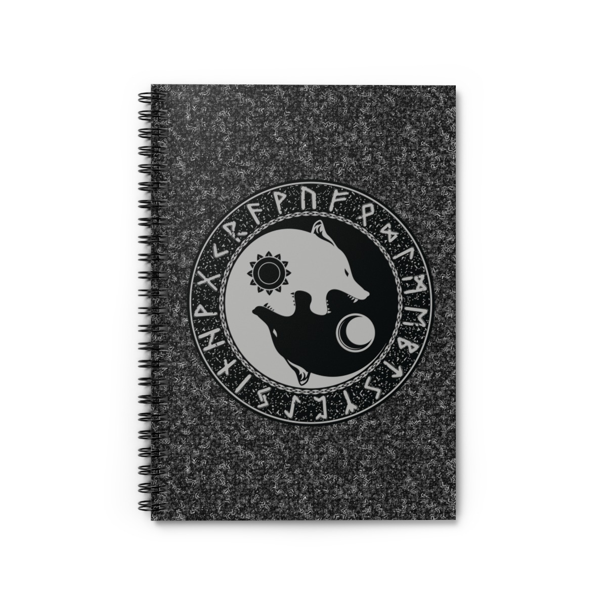 Gray Runic Wolves Yin-Yang Spiral Notebook