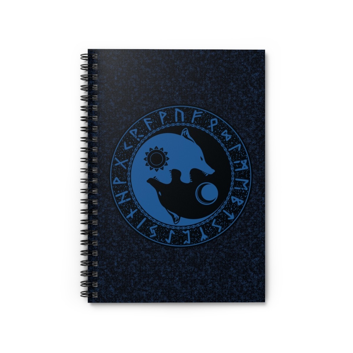 Royal Blue Runic Wolves Yin-Yang Spiral Notebook