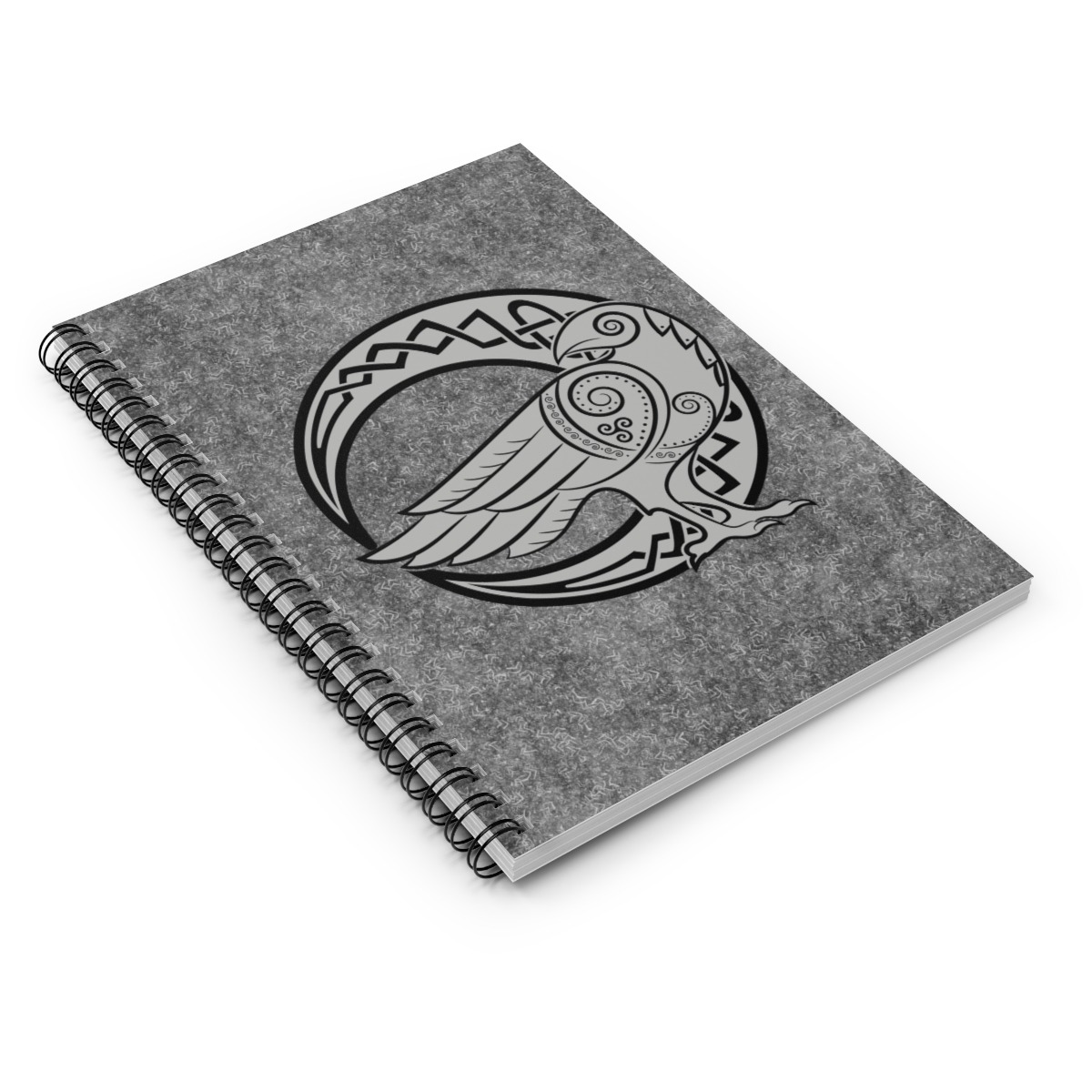 Gray Raven Crescent Moon Ruled Line Spiral Notebook