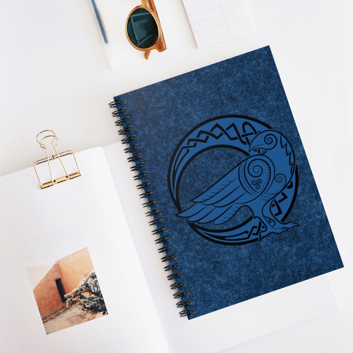 Royal Blue Raven Crescent Moon Ruled Line Spiral Notebook