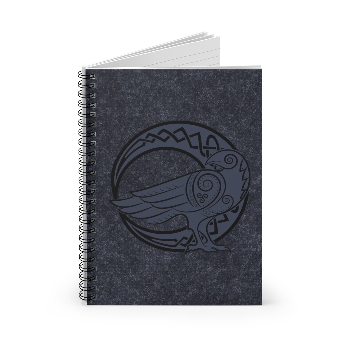 Navy Blue Raven Crescent Moon Ruled Line Spiral Notebook