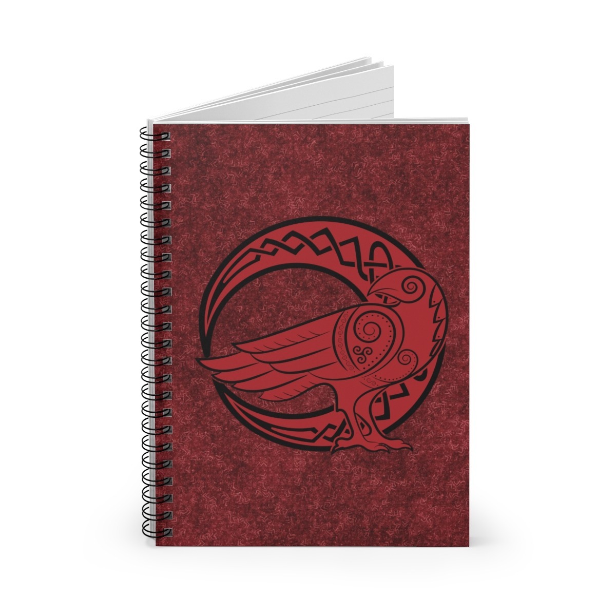 Red Raven Crescent Moon Ruled Line Spiral Notebook