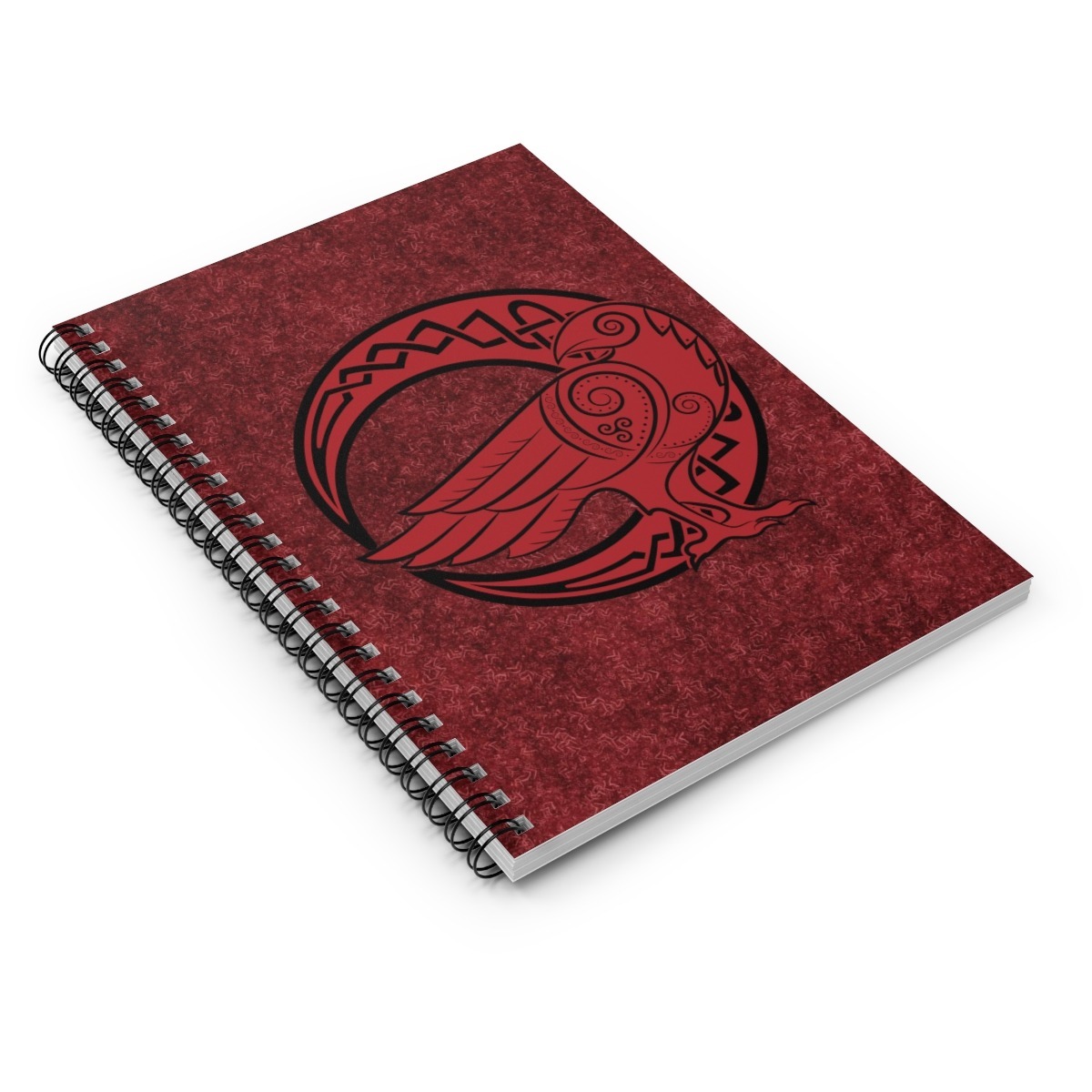 Red Raven Crescent Moon Ruled Line Spiral Notebook