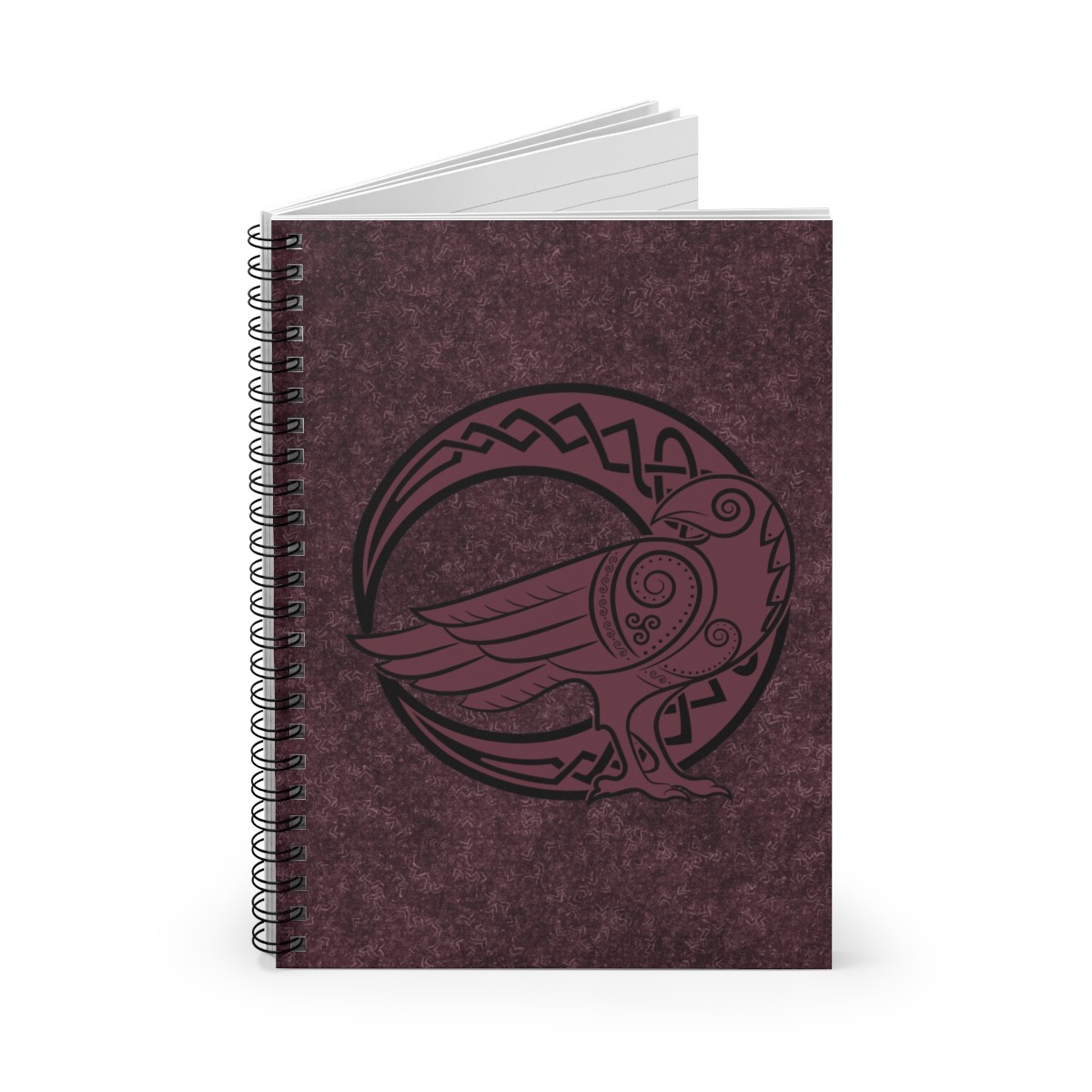 Maroon Raven Crescent Moon Ruled Line Spiral Notebook