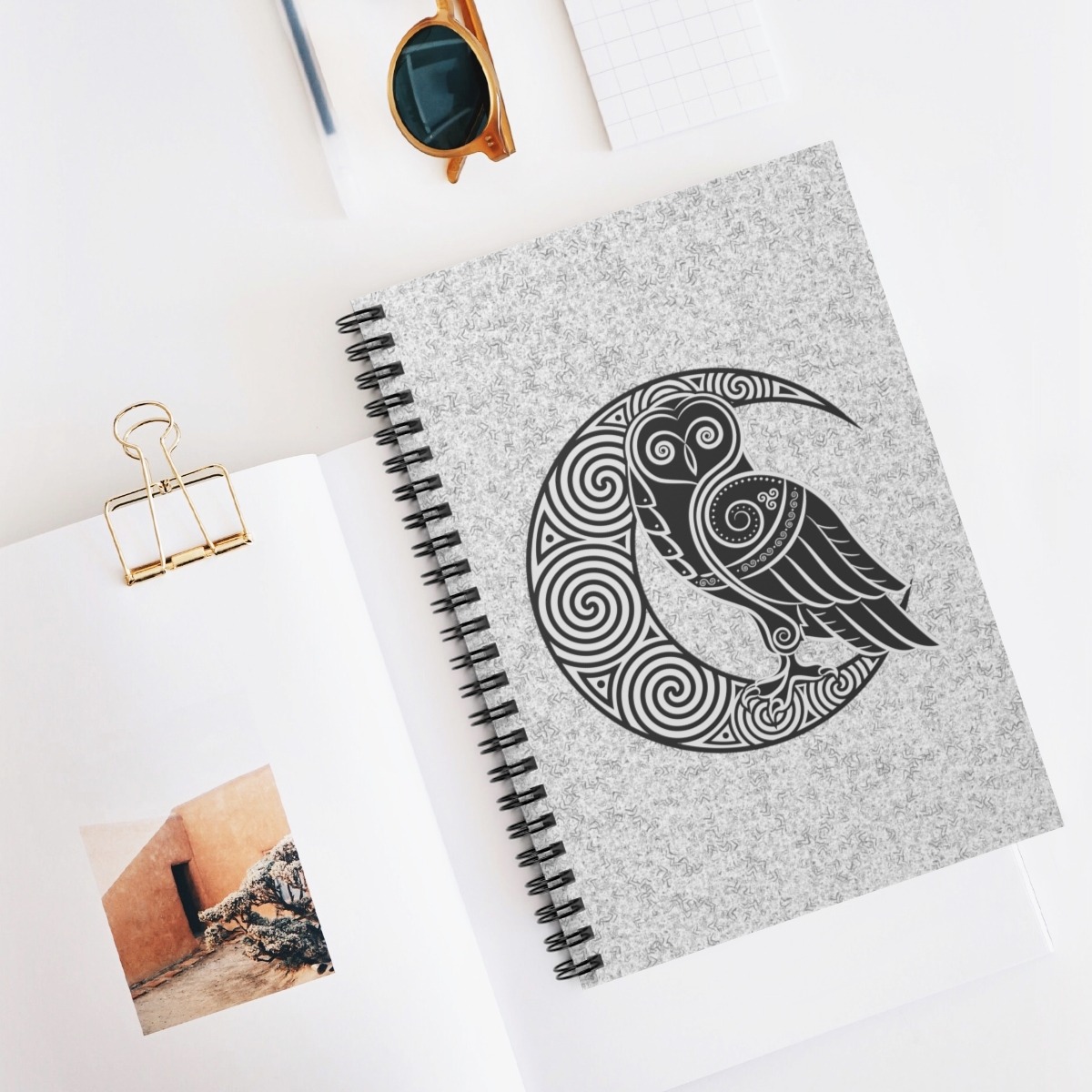 Gray Owl Crescent Moon Spiral Notebook