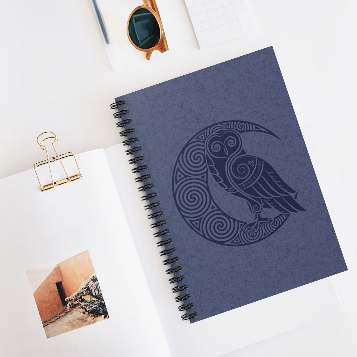 Blue Celtic Owl Moon Line Spiral Notebook