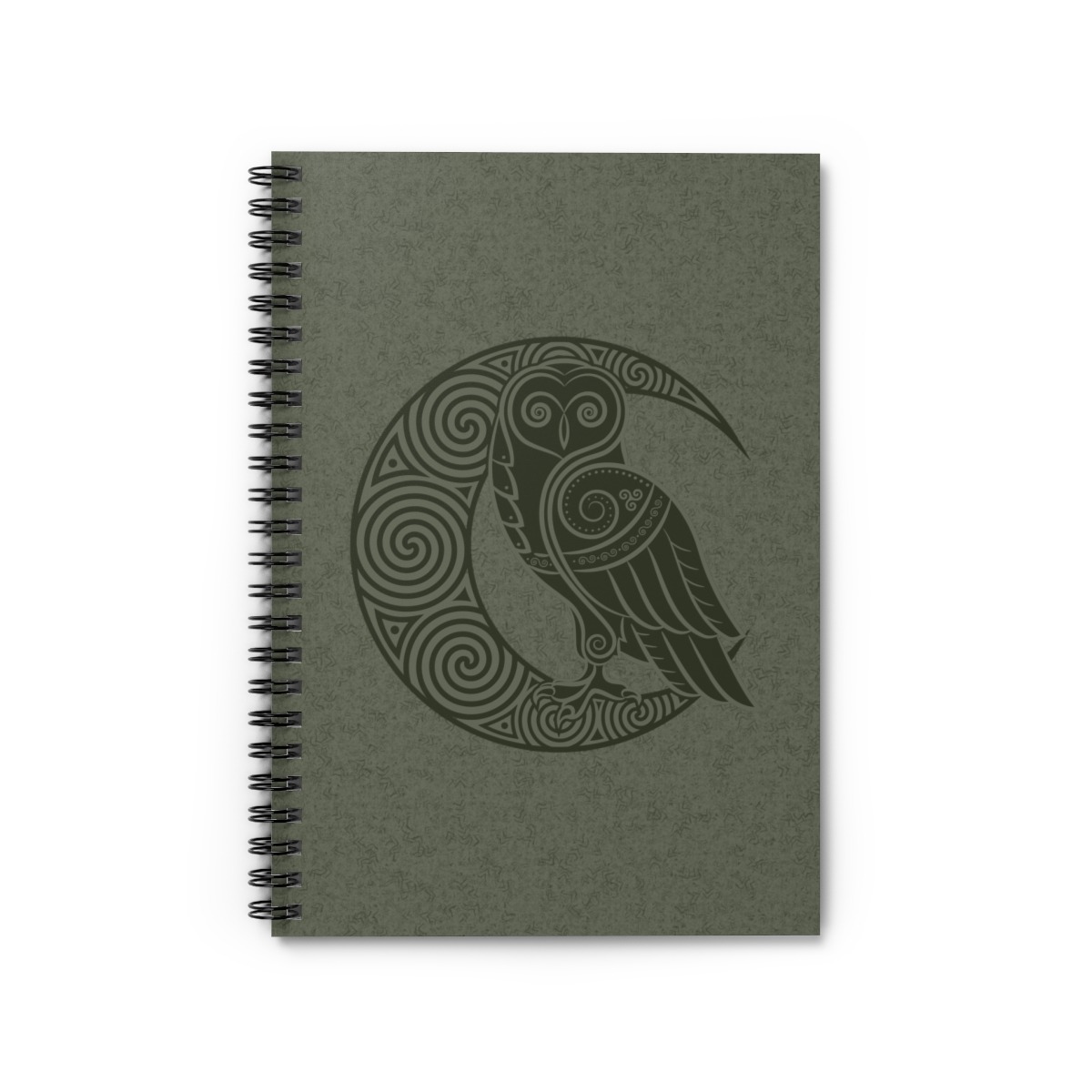 Green Celtic Owl Moon Line Spiral Notebook