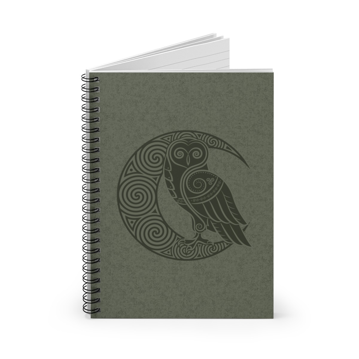 Green Celtic Owl Moon Line Spiral Notebook
