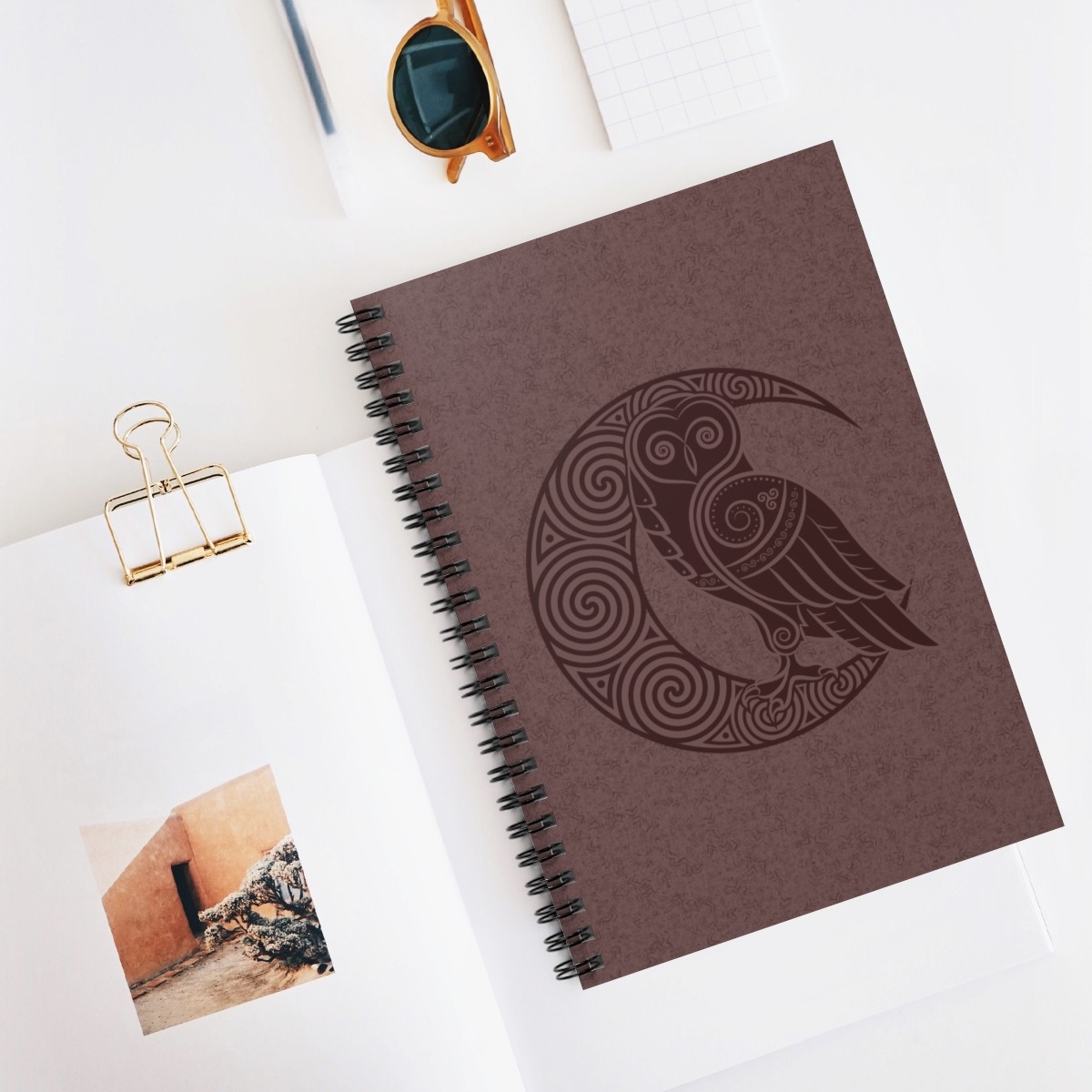 Maroon Celtic Owl Moon Line Spiral Notebook