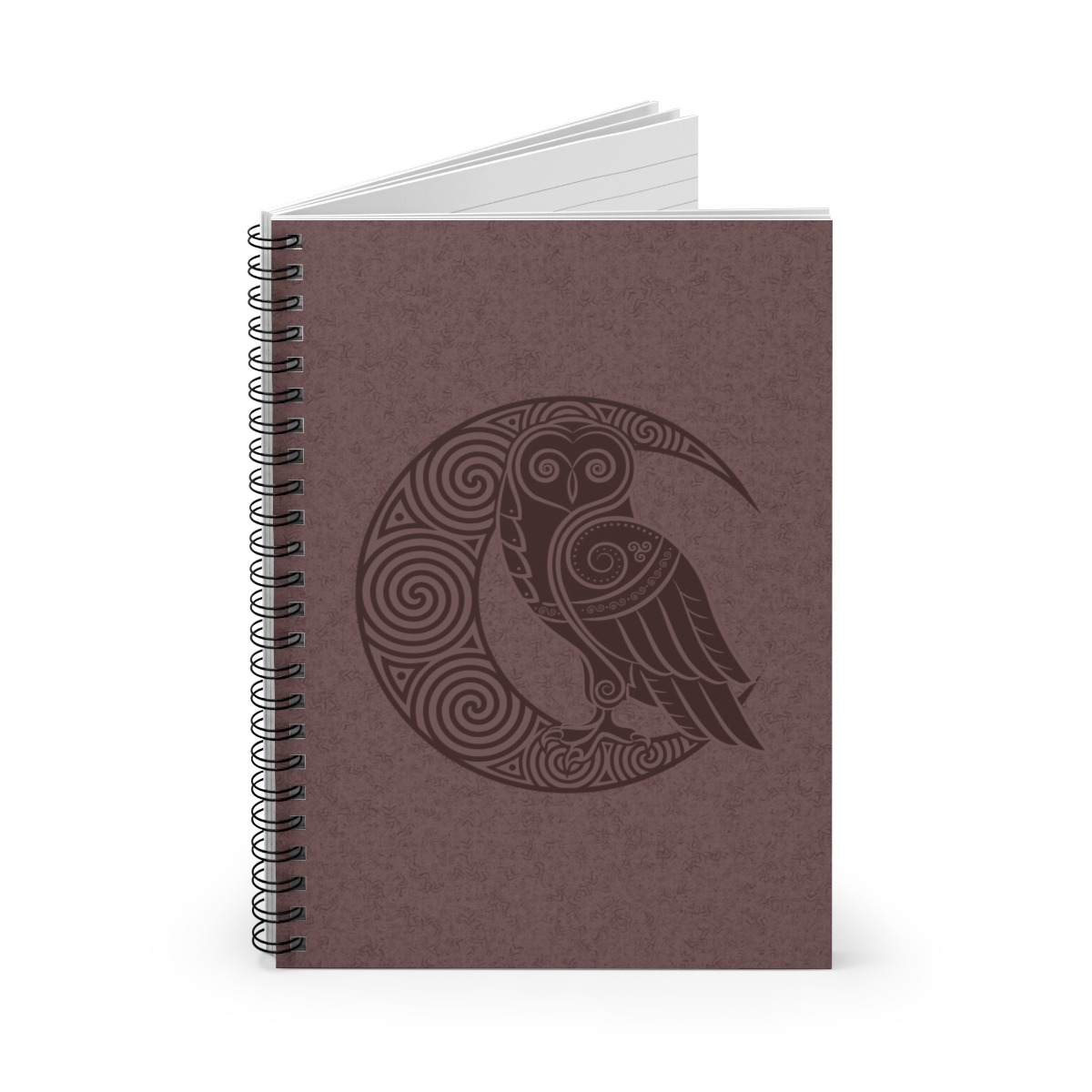 Maroon Owl Crescent Moon Spiral Notebook