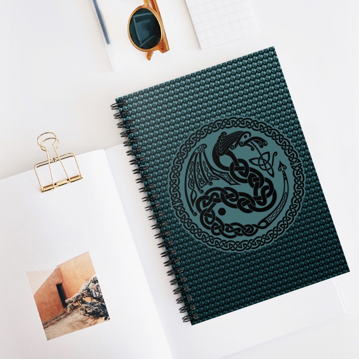 Teal Celtic Dragon Spiral Notebook