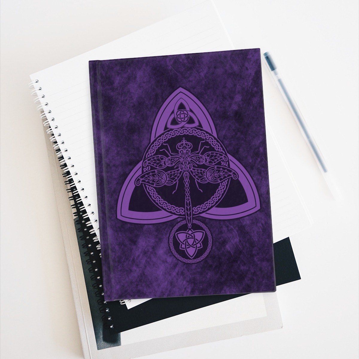 Purple Celtic Dragonfly Ruled Line Hardcover Journal