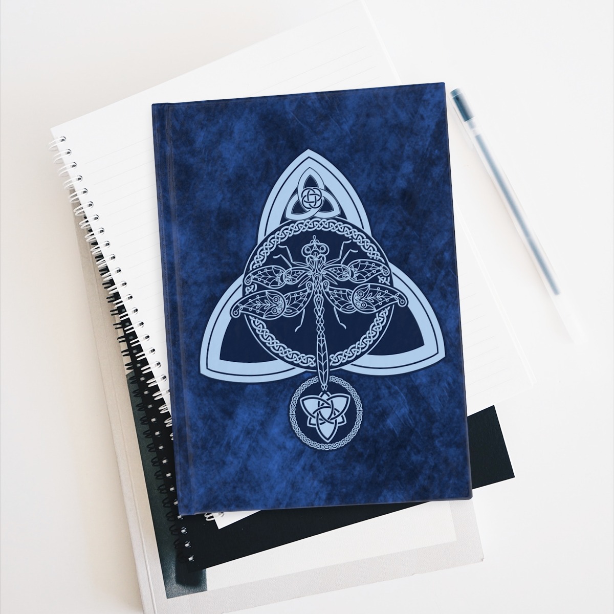 Blue Celtic Dragonfly Ruled Line Hardcover Journal