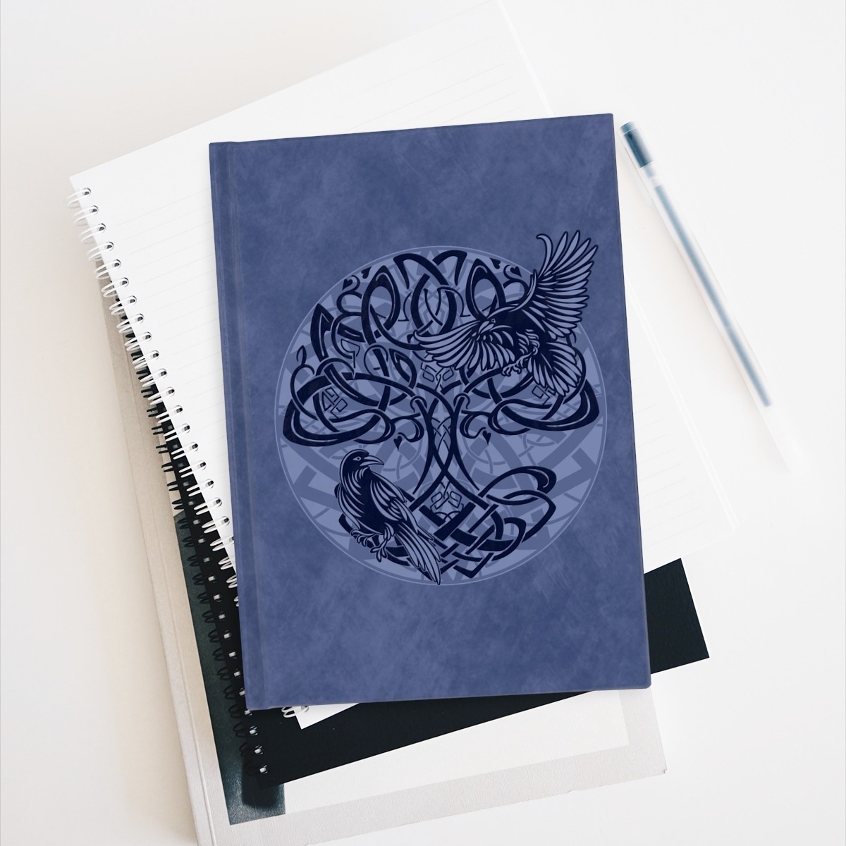 Blue Yggdrasil Ravens Ruled Line Hardcover Journal